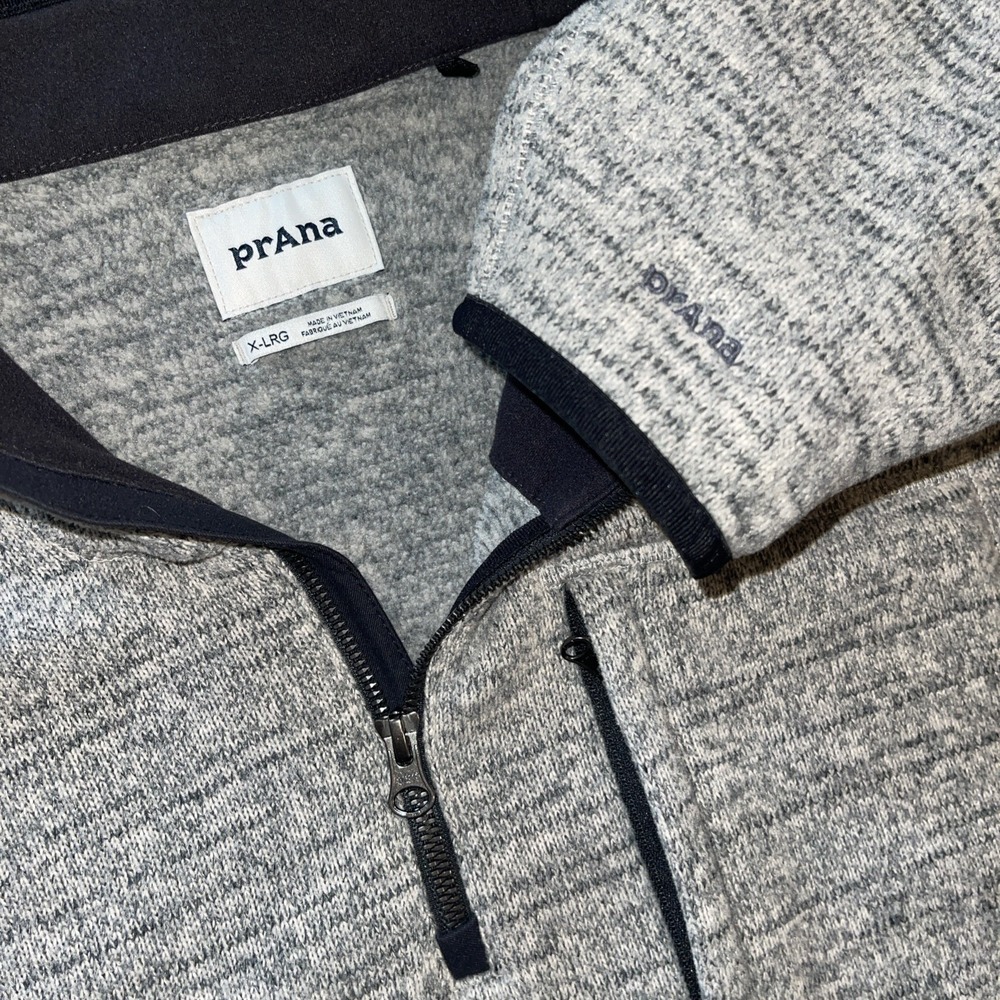 Prana Pullover Quarter Zip Fleece Sweater Men XL Gray Hiking‎ Security Pocket